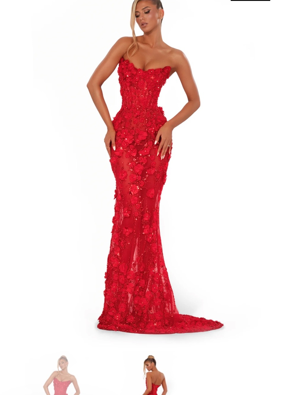 Albina Dyla Strapless Red Gown Dress